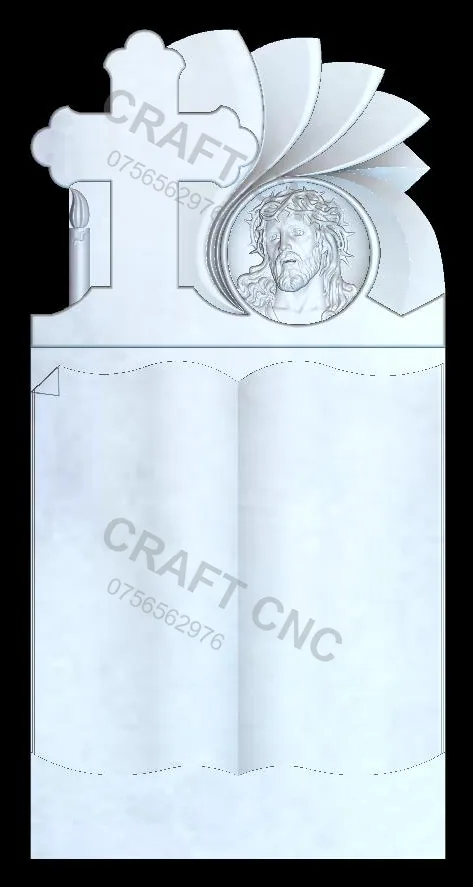 Cruce cu carte și medalion cu Iisus — model CNC pentru marmură și granit