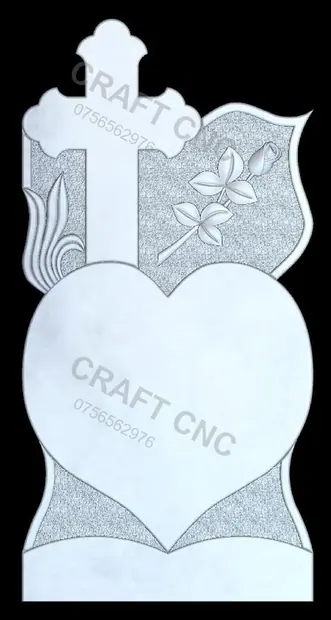 Cruce cu inimă și trandafir — model CNC