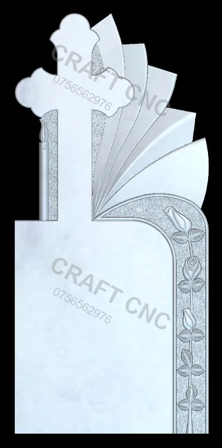 Cruce cu lumânare și trandafiri — model CNC 3D pentru marmură și granit