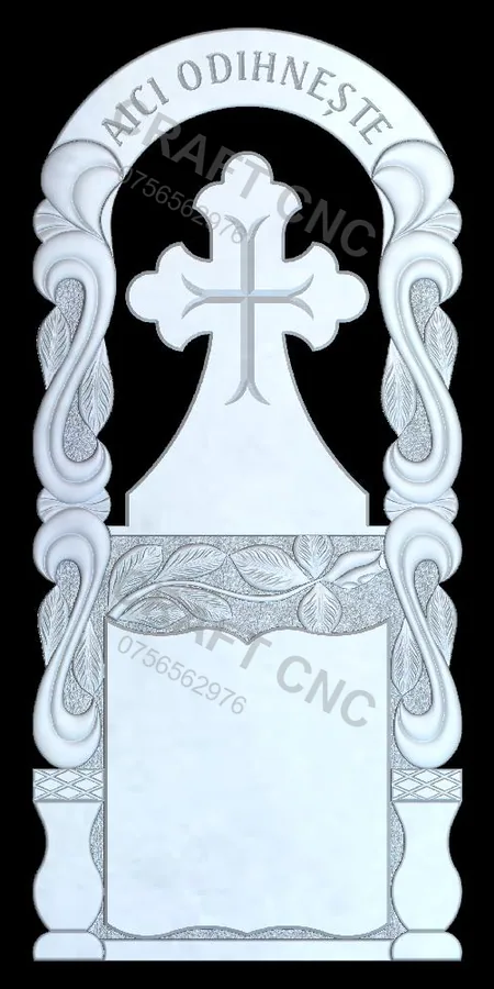 Cruce cu arcadă și carte — model CNC 3D pentru marmură și granit