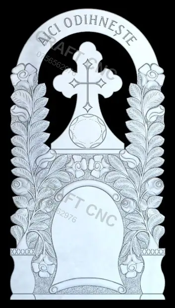 Cruce cu arcadă și papirus cu frunze — model CNC