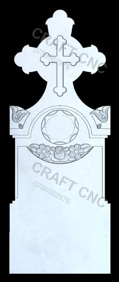 Cruce cu flori — model CNC 3D pentru marmură și granit