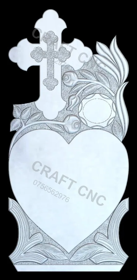 Cruce cu inimă și copac — model CNC 3D pentru marmură și granit