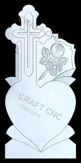 Cruce cu inimă și trandafir — model CNC