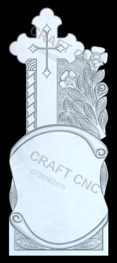 Cruce cu papirus și flori — model CNC 3D pentru marmură și granit
