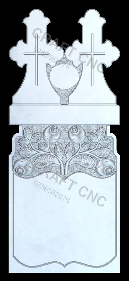 Doua cruci cu trandafiri și carte — model CNC pentru marmură și granit