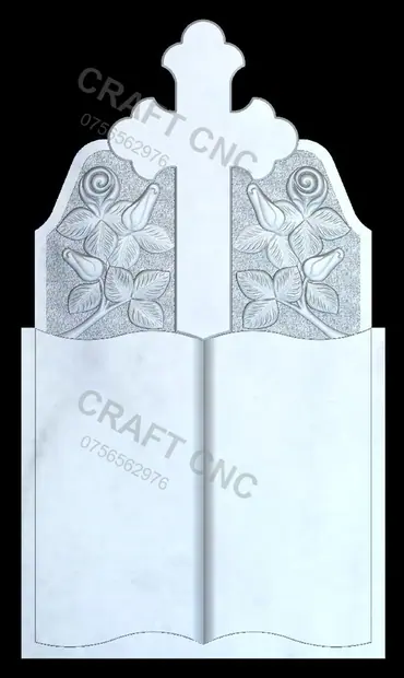 Monument Cruce cu trandafiri și carte — model CNC