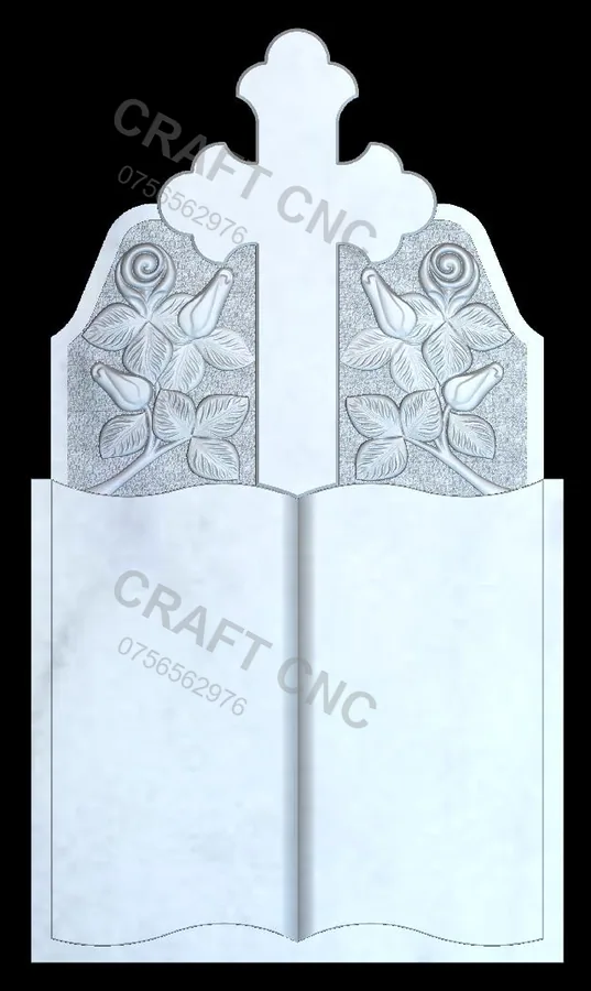 Monument Cruce cu trandafiri și carte — model CNC 3D pentru marmură și granit