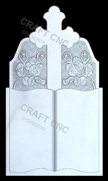 Cruce cu carte și 2 trandafiri — model CNC