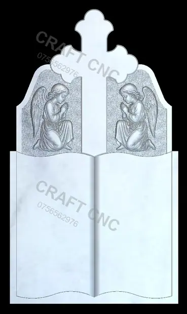 Monument cu carte și îngerași — model CNC