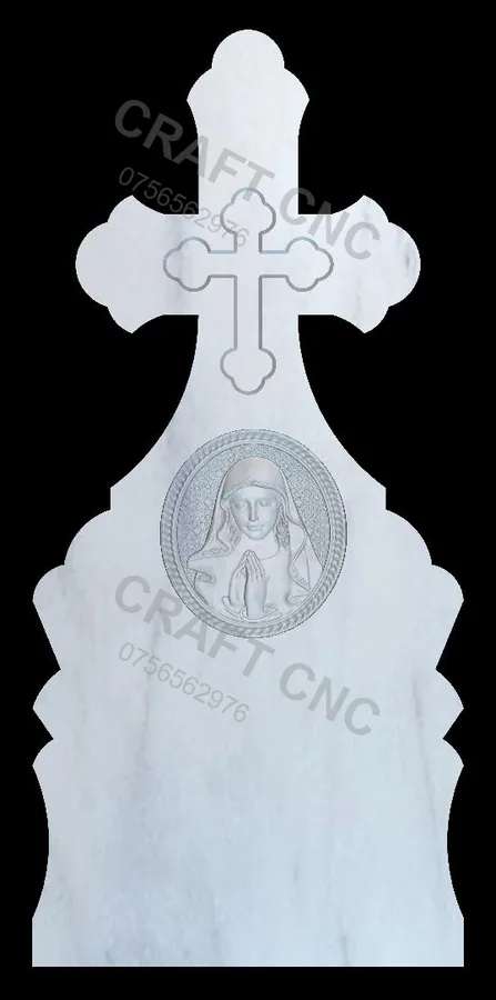 Cruce cu medalion maica Dl-ui — model CNC 3D pentru marmură și granit