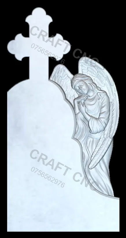 Monument cruce cu înger — model CNC 3D pentru marmură și granit