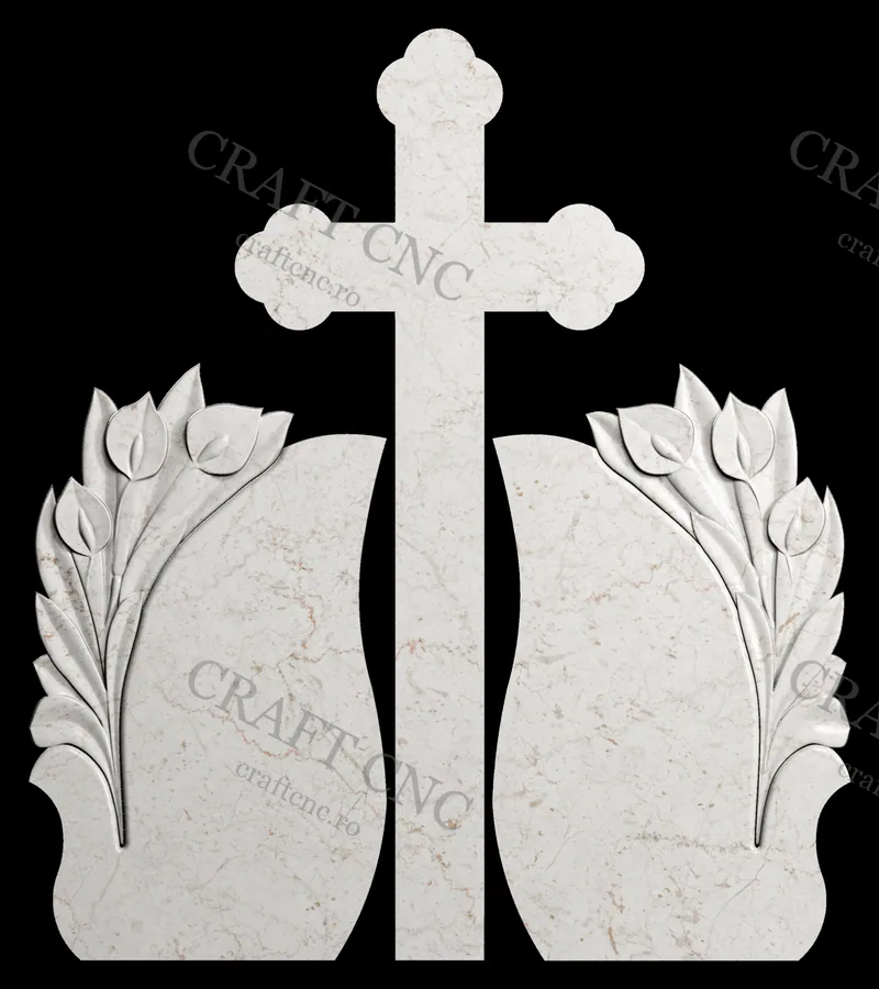Monument dublu cu crini — model CNC 3D pentru marmură și granit