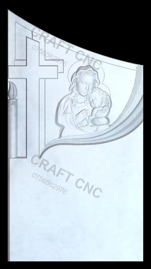 Cruce dublă cu maica Domnului și Iisus — model CNC 3D pentru marmură și granit