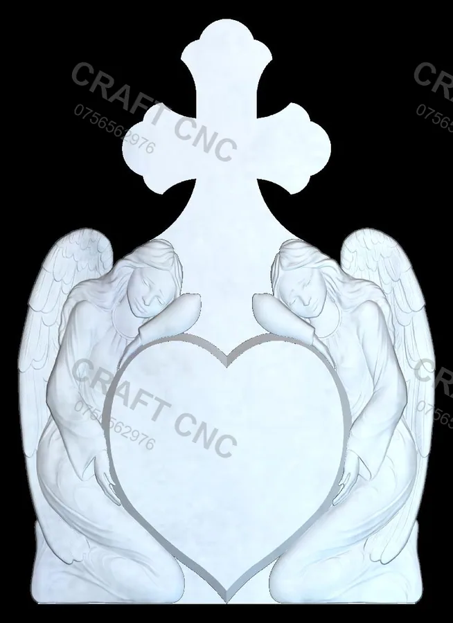 Doi îngeri cu inimă și cruce — model CNC 3D pentru marmură și granit
