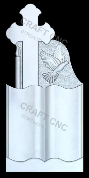 Cruce cu carte lumânare și porumbel — model CNC