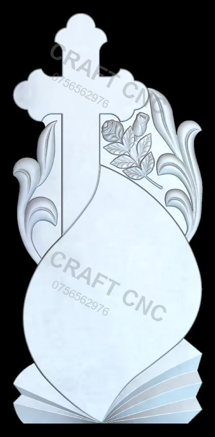 Cruce cu frunze și raze — model CNC 3D pentru marmură și granit