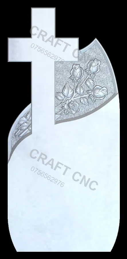 Cruce dreapta cu raze și trandafir — model CNC 3D pentru marmură și granit