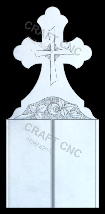 Cruce cu carte și trandafir — model CNC 3D pentru marmură și granit