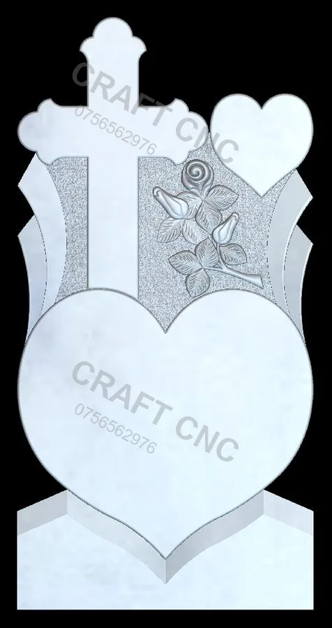 Cruce cu inimi și trandafiri — model CNC 3D pentru marmură și granit