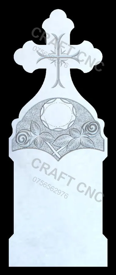 Cruce cu 2 trandafiri și poză — model CNC 3D pentru marmură și granit