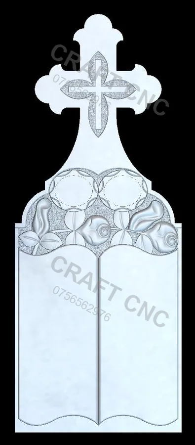 Cruce cu carte și 2 poze — model CNC 3D pentru marmură și granit