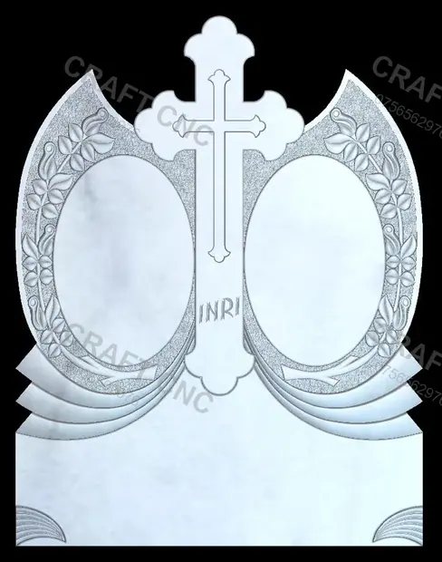 Monument dublu cu trandafiri și cruce — model CNC