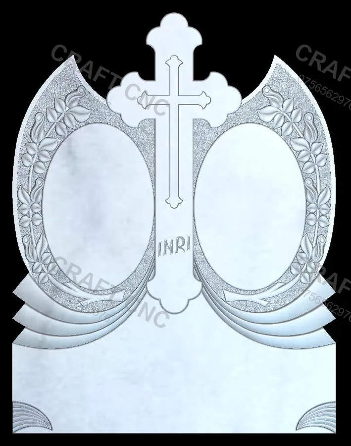 Monument dublu cu trandafiri și cruce — model CNC 3D pentru marmură și granit