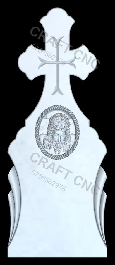 Semitrifoi cu raze și medalion cu Iisus — model CNC 3D pentru marmură și granit