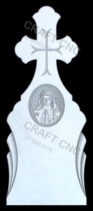 Semitrifoi cu raze și medalion cu maica — model CNC pentru marmură și granit