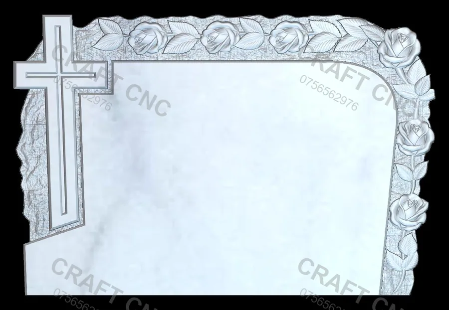 Monument cruce cu trandafir — model CNC 3D pentru marmură și granit