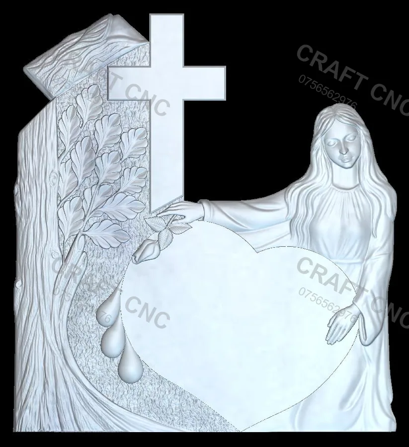 Monument inimă cu maica — model CNC 3D pentru marmură și granit