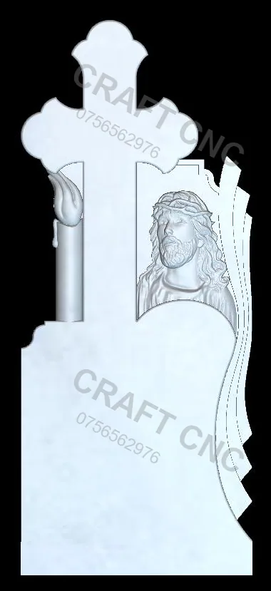 Cruce cu lumânare și Iisus — model CNC 3D pentru marmură și granit