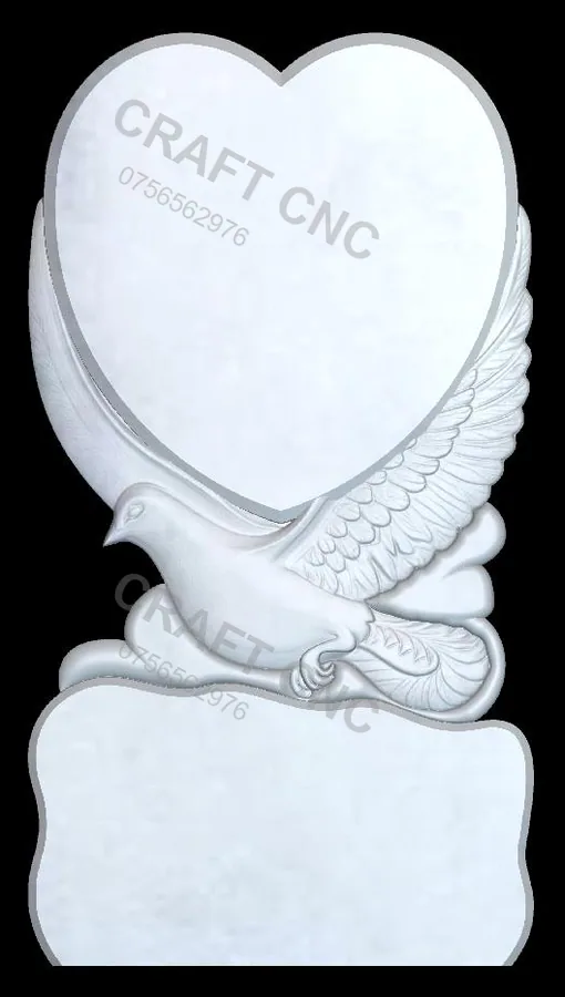 Monument cu inimă și porumbel — model CNC 3D pentru marmură și granit