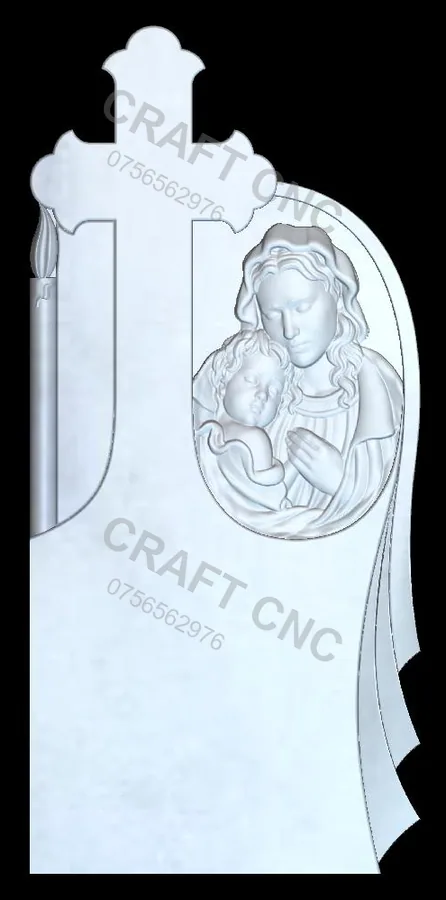 Semitrifoi cu maica și lumânare — model CNC 3D pentru marmură și granit