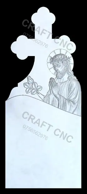 Cruce trifoi cu Iisus și trandafir — model CNC