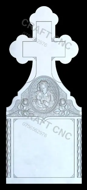 Cruce trifoi cu medalion maica — model CNC