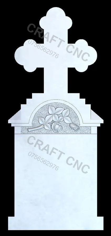 Cruce trifoi cu trandafir — model CNC 3D pentru marmură și granit