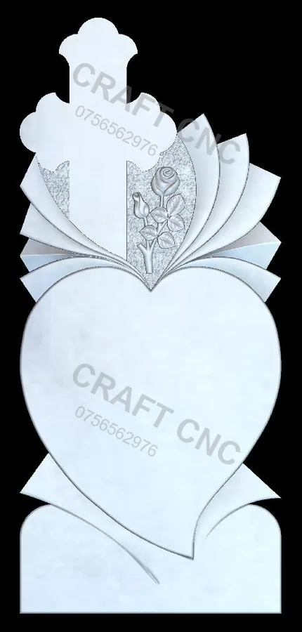 Cruce cu raze și inimă — model CNC 3D pentru marmură și granit