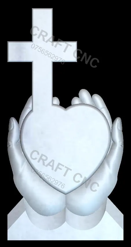 Cruce cu mâini și și inimă — model CNC 3D pentru marmură și granit