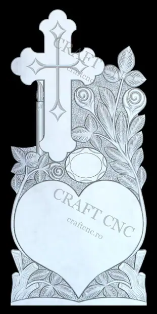 Cruce cu trandafiri și inimă — model CNC