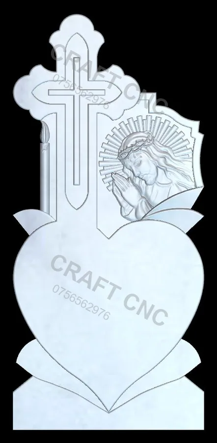 Cruce cu inimă și Iisus — model CNC pentru marmură și granit