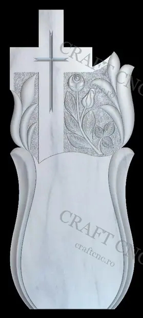 Cruce dreapta cu frunze și trandafiri — model CNC