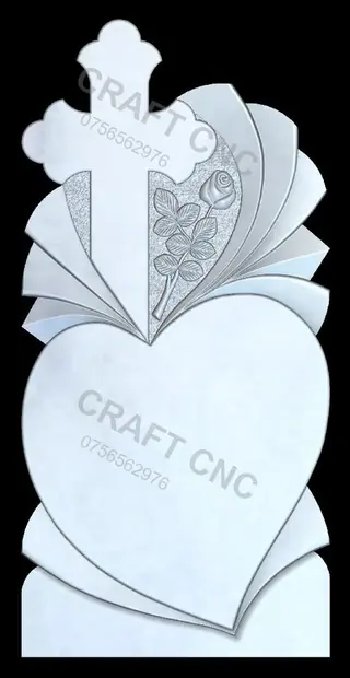 Cruce cu inimă trandafir și raze — model CNC