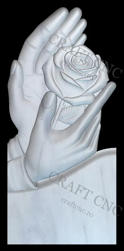 Monument cu mâini și trandafir — model CNC 3D pentru marmură și granit