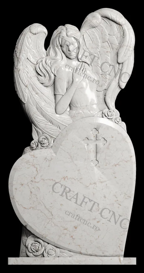 Monument înger și inimă — model CNC pentru marmură și granit