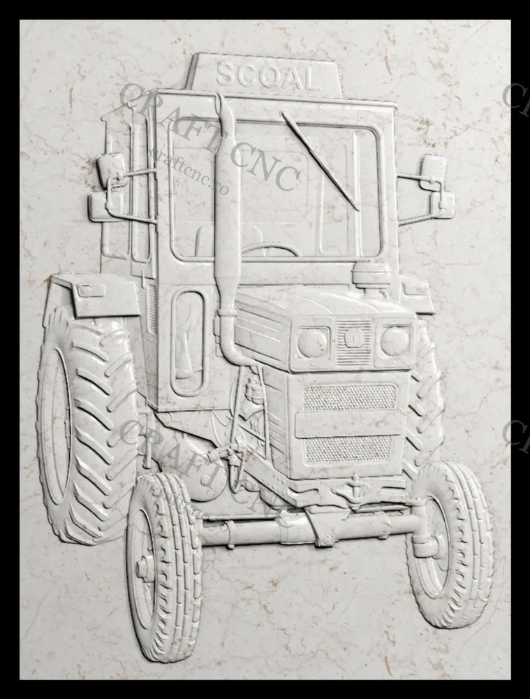 Tractor și inimă cu înger — model CNC 3D pentru marmură și granit