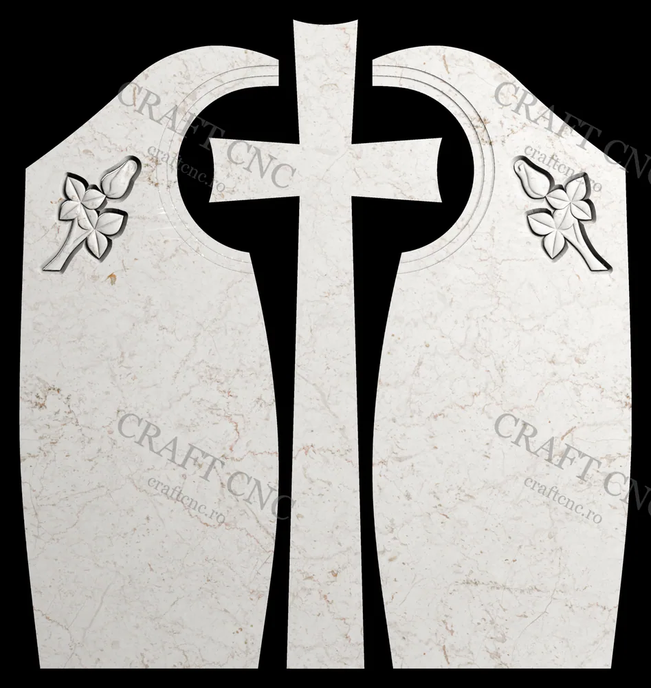 Monument dublu cu raze și trandafir — model CNC pentru marmură și granit