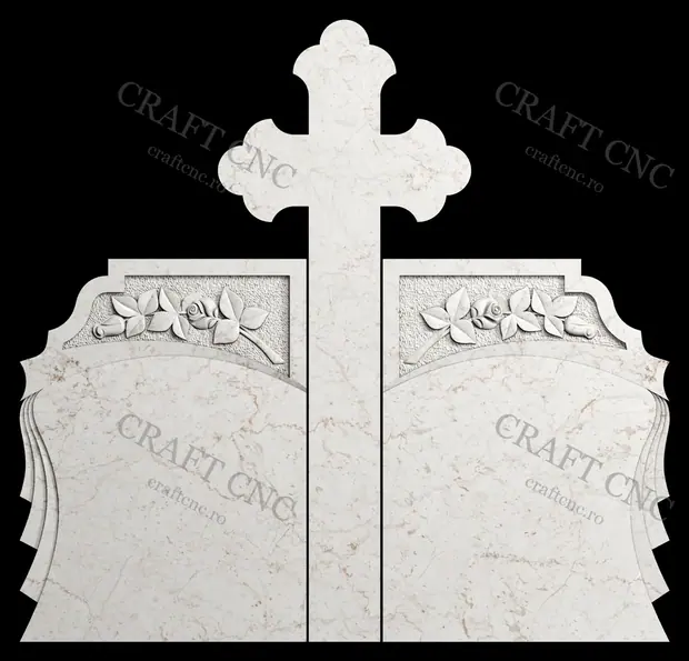 Monument dublu cu raze și trandafiri — model CNC