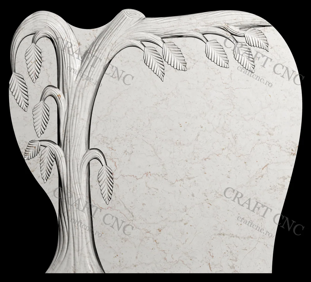 Monument cu frunze și copac — model CNC 3D pentru marmură și granit